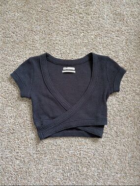Urban Outfitters Black Waffle Knit Wrap Crop Top • Size XS